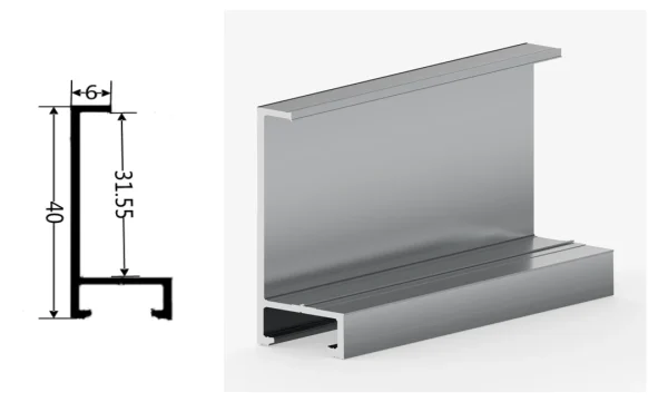 DAMAX YQ43 aluminium profile cross-section drawing and rendering