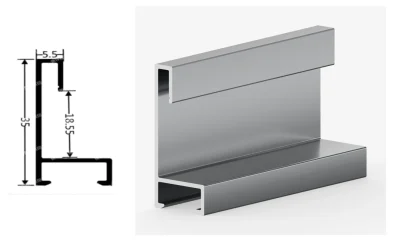 DAMAX YQ46 aluminium profile cross-section drawing and rendering