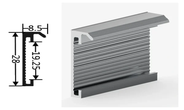 DAMAX YQ50 aluminium profile cross-section drawing and rendering