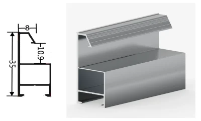 DAMAX YQ52 aluminium profile cross-section drawing and rendering