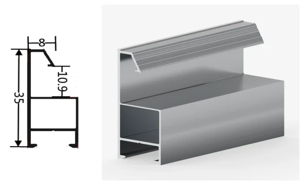 DAMAX YQ52 aluminium profile cross-section drawing and rendering
