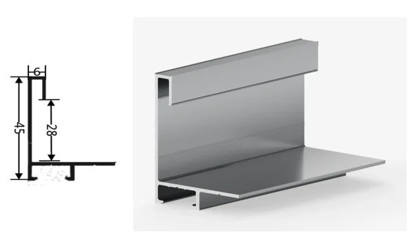 DAMAX YQ53 aluminium profile cross-section drawing and rendering