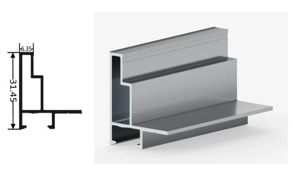 DAMAX YQ54 aluminium profile cross-section drawing and rendering