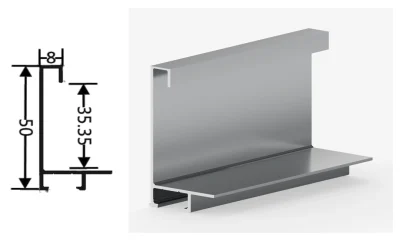 DAMAX YQ55 aluminium profile cross-section drawing and rendering
