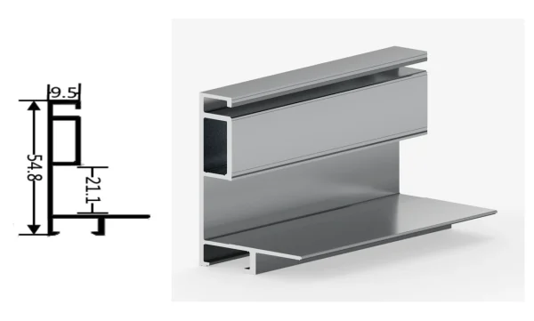 DAMAX YQ59 aluminium profile cross-section drawing and rendering