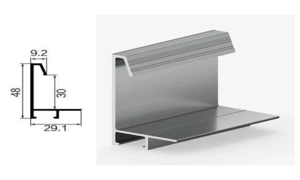 DAMAX YQ61 aluminium profile cross-section drawing and rendering