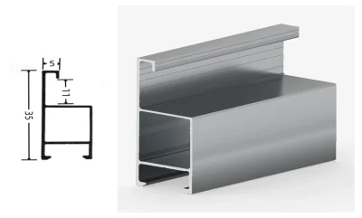 DAMAX YQ63 aluminium profile cross-section drawing and rendering