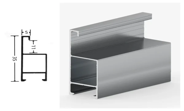 DAMAX YQ63 aluminium profile cross-section drawing and rendering