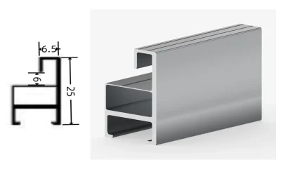 DAMAX YQ65 aluminium profile cross-section drawing and rendering