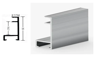 DAMAX YQ66 aluminium profile cross-section drawing and rendering