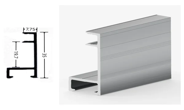 DAMAX YQ66 aluminium profile cross-section drawing and rendering