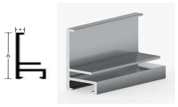 DAMAX YQ68 aluminium profile cross-section drawing and rendering