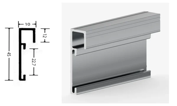 DAMAX YQ70 aluminium profile cross-section drawing and rendering