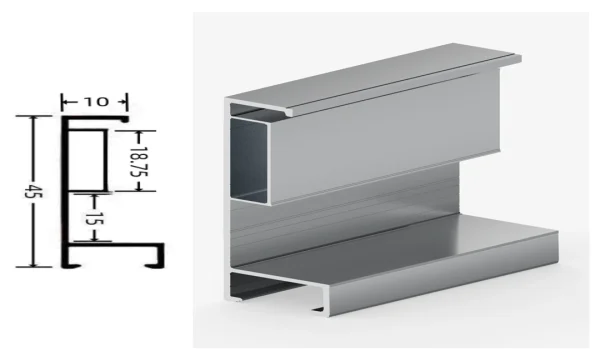 DAMAX YQ72 aluminium profile cross-section drawing and rendering