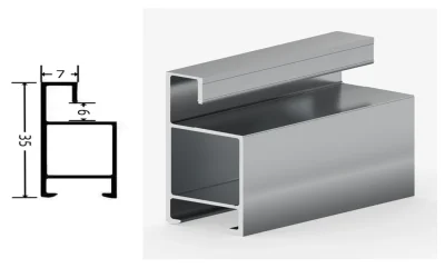 DAMAX YQ73 aluminium profile cross-section drawing and rendering