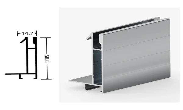 DAMAX YQ74 aluminium profile cross-section drawing and rendering