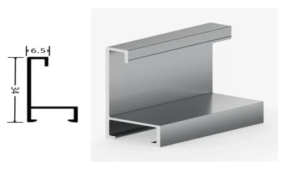 DAMAX YQ76 aluminium profile cross-section drawing and rendering