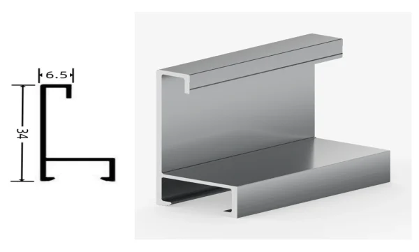 DAMAX YQ76 aluminium profile cross-section drawing and rendering