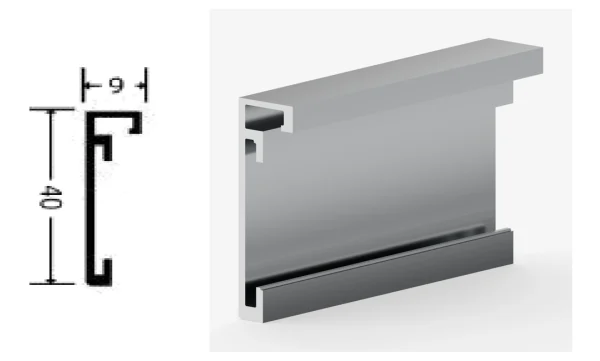 DAMAX YQ77 aluminium profile cross-section drawing and rendering