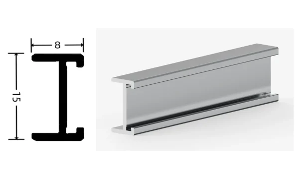 DAMAX YQ80 aluminium profile cross-section drawing and rendering