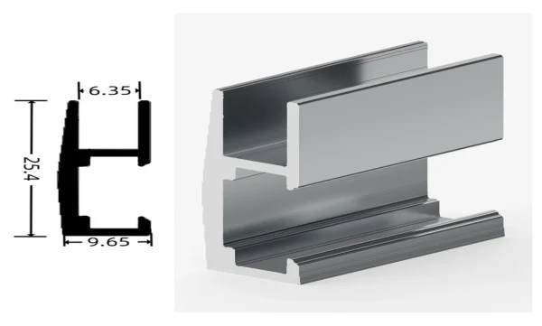 DAMAX YQ81 aluminium profile cross-section drawing and rendering