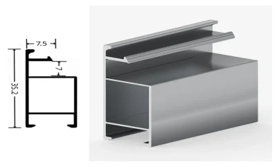 DAMAX YQ82 aluminium profile cross-section drawing and rendering
