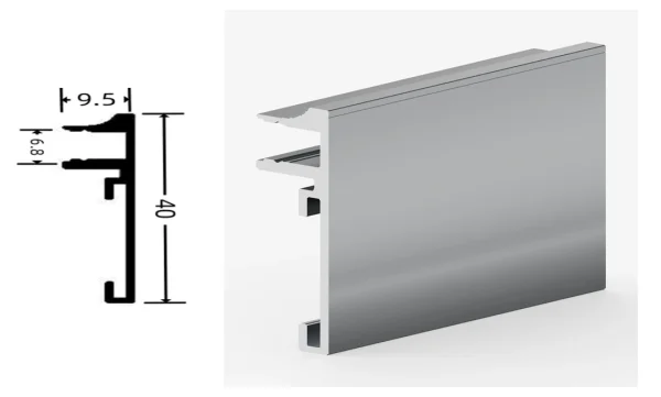 DAMAX YQ85 aluminium profile cross-section drawing and rendering