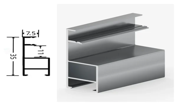 DAMAX YQ86 aluminium profile cross-section drawing and rendering