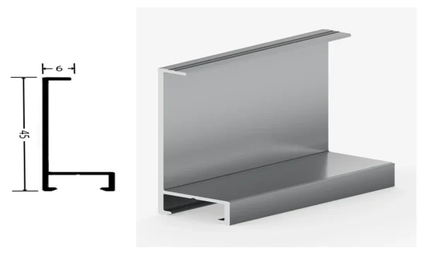 DAMAX YQ87 aluminium profile cross-section drawing and rendering