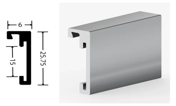 DAMAX YQ88 aluminium profile cross-section drawing and rendering