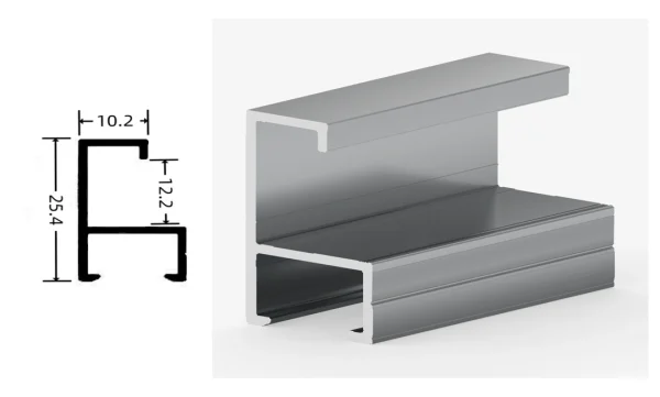 DAMAX YQ89 aluminium profile cross-section drawing and rendering