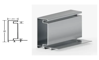DAMAX YQ90 aluminium profile cross-section drawing and rendering