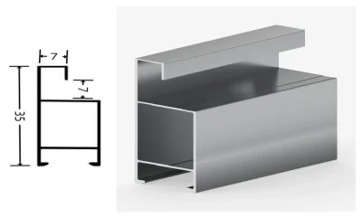 DAMAX YQ91 aluminium profile cross-section drawing and rendering