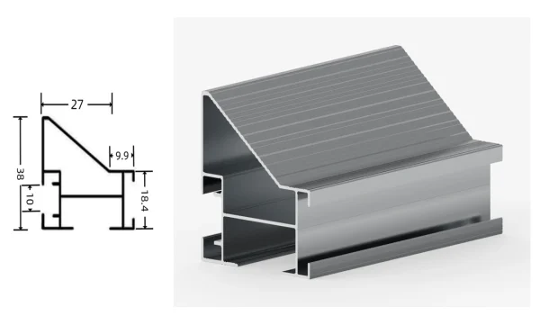 DAMAX YQ92 aluminium profile cross-section drawing and rendering