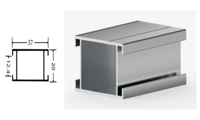 DAMAX YQ93 aluminium profile cross-section drawing and rendering