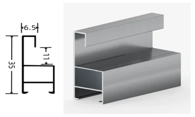 DAMAX YQ95 aluminium profile cross-section drawing and rendering