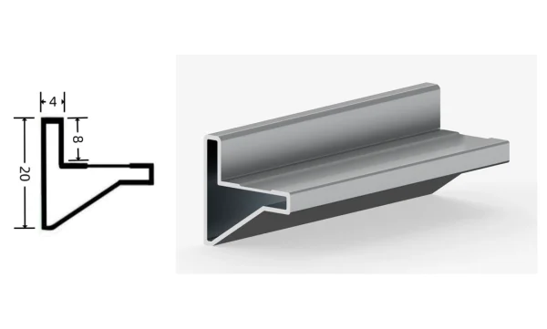 DAMAX YQ97 aluminium profile cross-section drawing and rendering