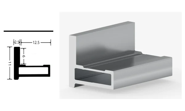 DAMAX YQ98 aluminium profile cross-section drawing and rendering